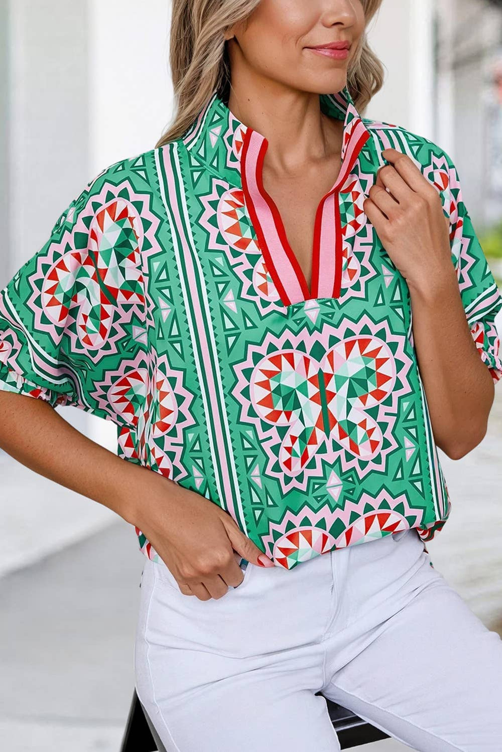 Geometric Butterfly Print Blouse