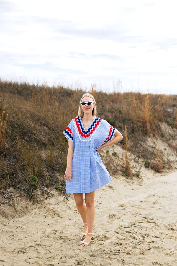 Augusta Caftan, Blue Gingham