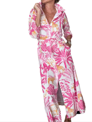 Apres Beach Shirtdress- Giraffe Block Print