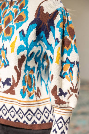 Long Sleeve Multi Color Abstract Sweater Top