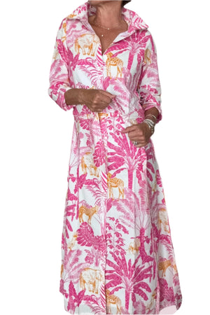 Apres Beach Shirtdress- Giraffe Block Print