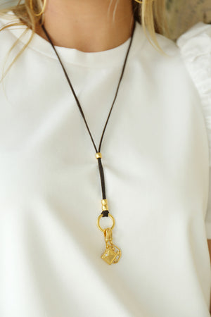 suede shield & charm lariat