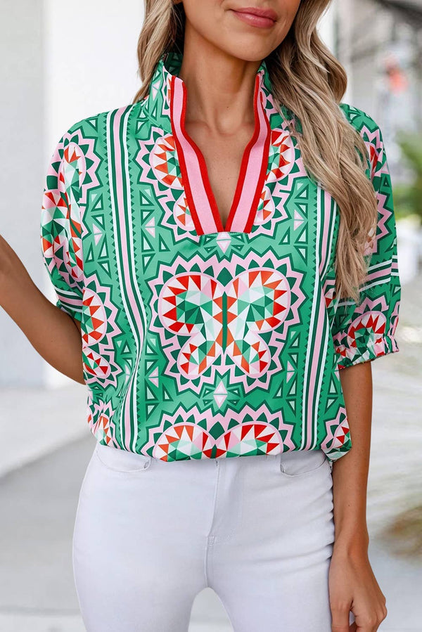 Geometric Butterfly Print Blouse