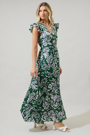 Harriet Floral Evianna Button Down Flutter Maxi Dress