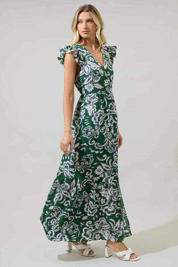 Harriet Floral Evianna Button Down Flutter Maxi Dress