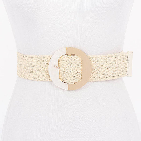 Straw Marble Metal Buckle Stretch Belt