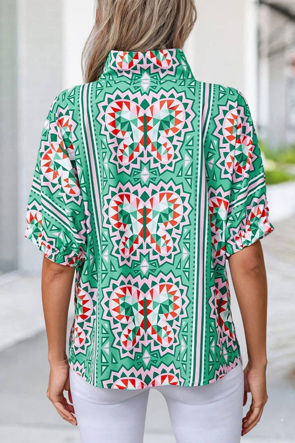 Geometric Butterfly Print Blouse