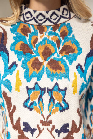 Long Sleeve Multi Color Abstract Sweater Top