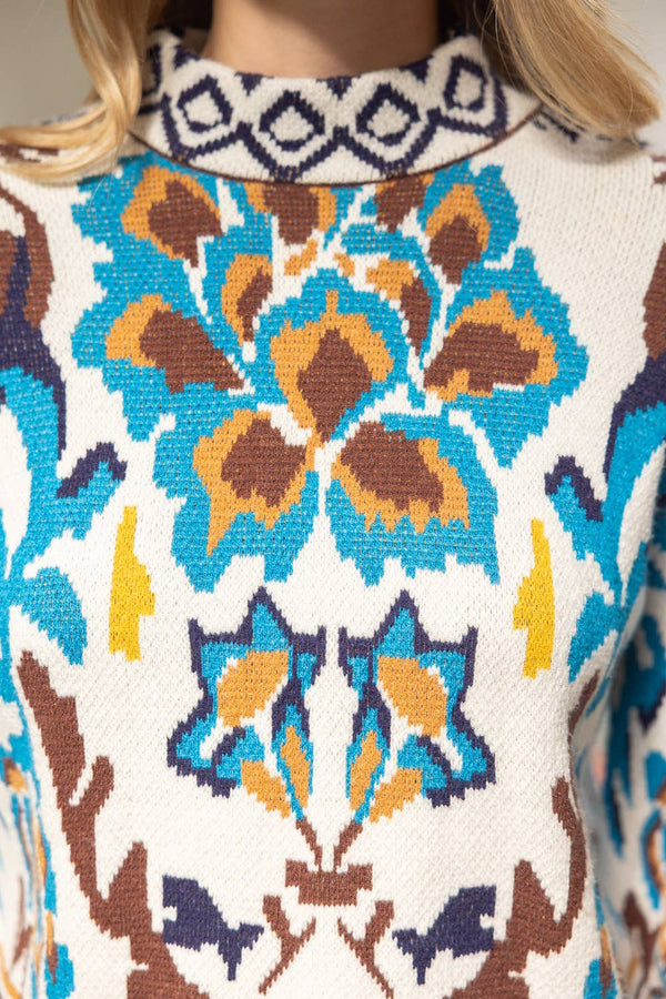 Long Sleeve Multi Color Abstract Sweater Top