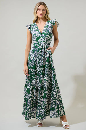 Harriet Floral Evianna Button Down Flutter Maxi Dress