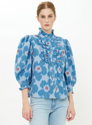 Ruffle Front Button Blouse