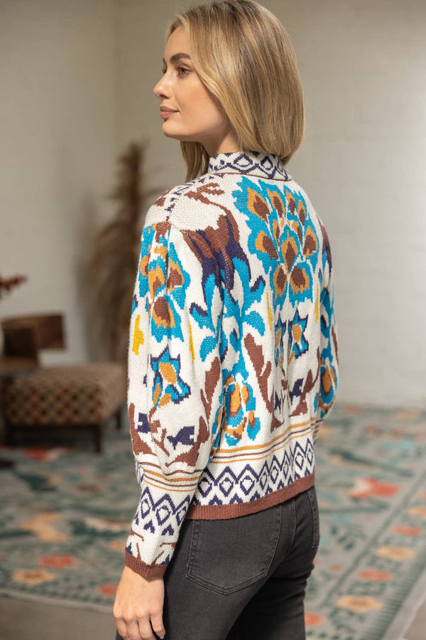 Long Sleeve Multi Color Abstract Sweater Top