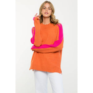 Orange/Hot Pink Colorblock Sleeve Sweater