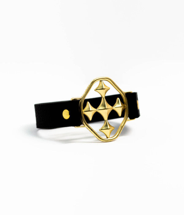 large leather shield cuff bracelet