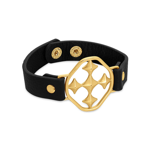 large leather shield cuff bracelet