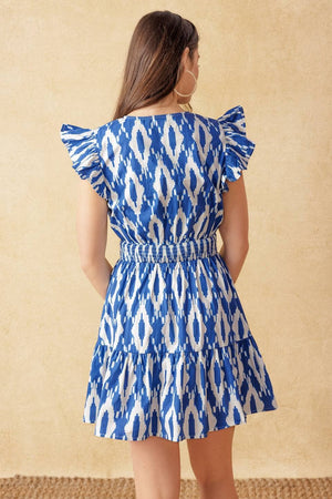 Blue White Printed Mini-dress
