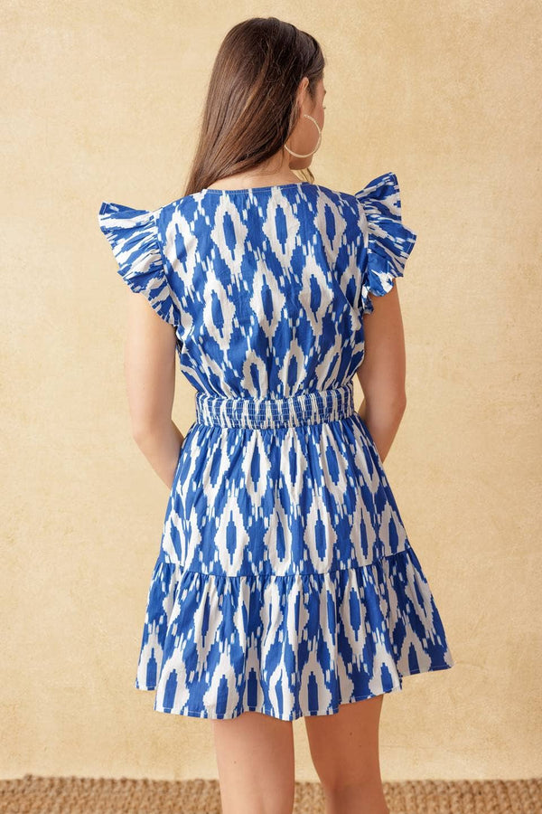 Blue White Printed Mini-dress