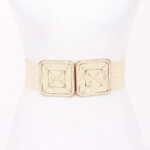 Faux Straw Two Buckle Elastic Belt