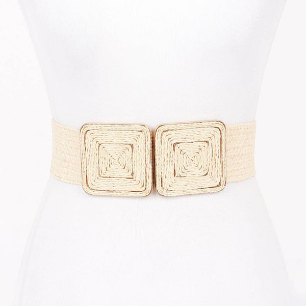 Faux Straw Two Buckle Elastic Belt