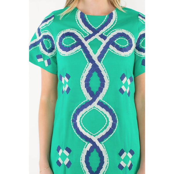 Embroidered Short Sleeve Mini Dress