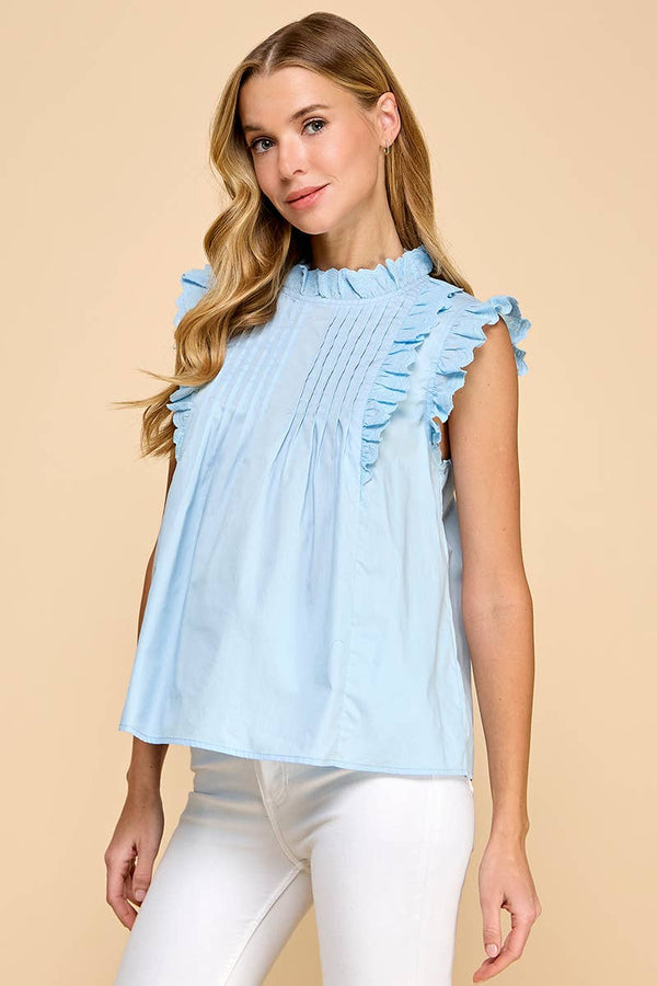 Cotton Sleeveless Ruffled Lace Detail Top