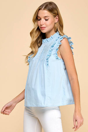 Cotton Sleeveless Ruffled Lace Detail Top