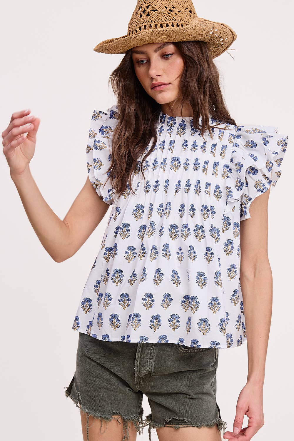 Floral Cluster Ruffle Blouse