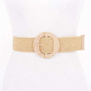 Straw Marble Metal Buckle Stretch Belt