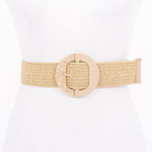 Straw Marble Metal Buckle Stretch Belt