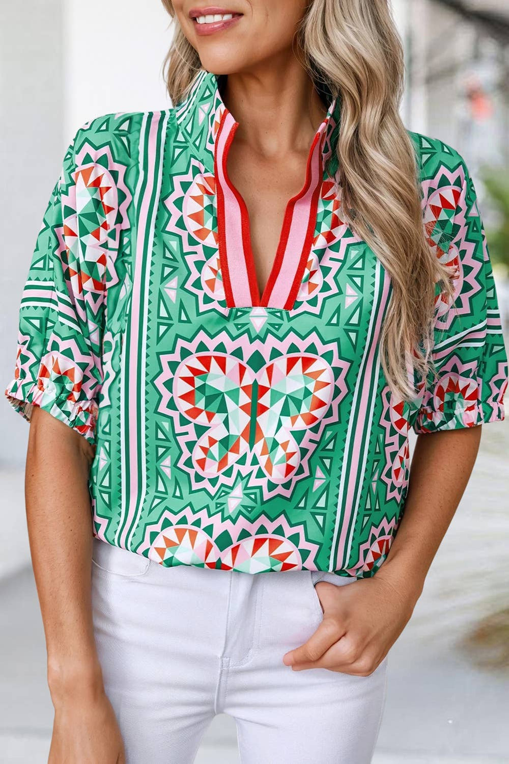 Geometric Butterfly Print Blouse