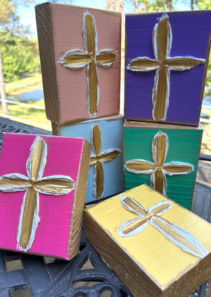 Joyful Handpainted Cross block
