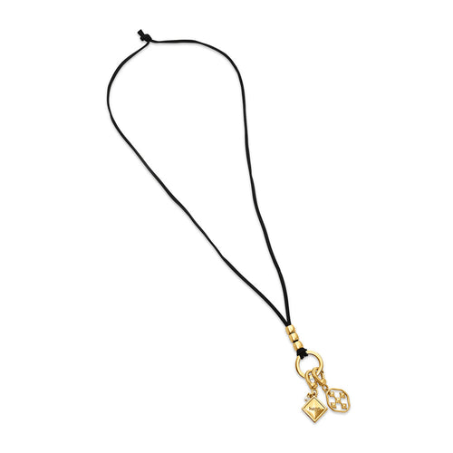 suede shield & charm lariat