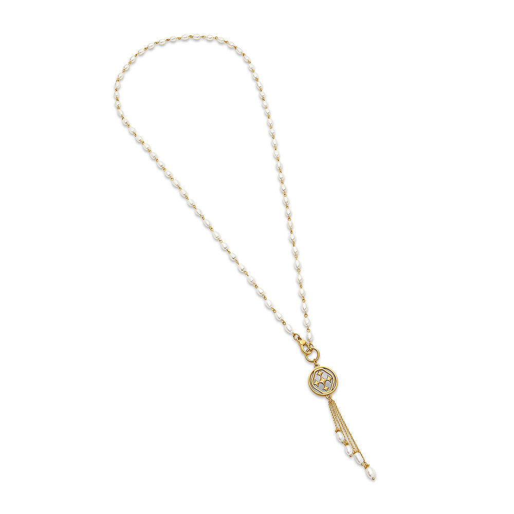 long pearl medallion necklace