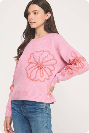 Floral Embroidered Knit Sweater