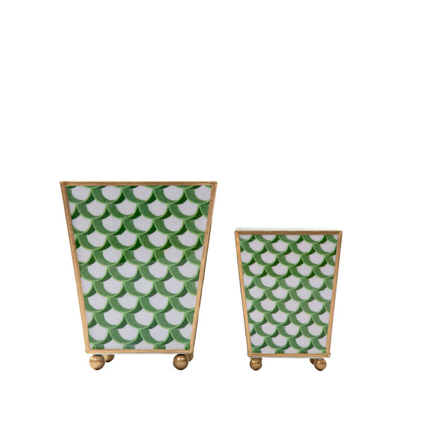 Scales Enameled Square Cachepot Planter - Green