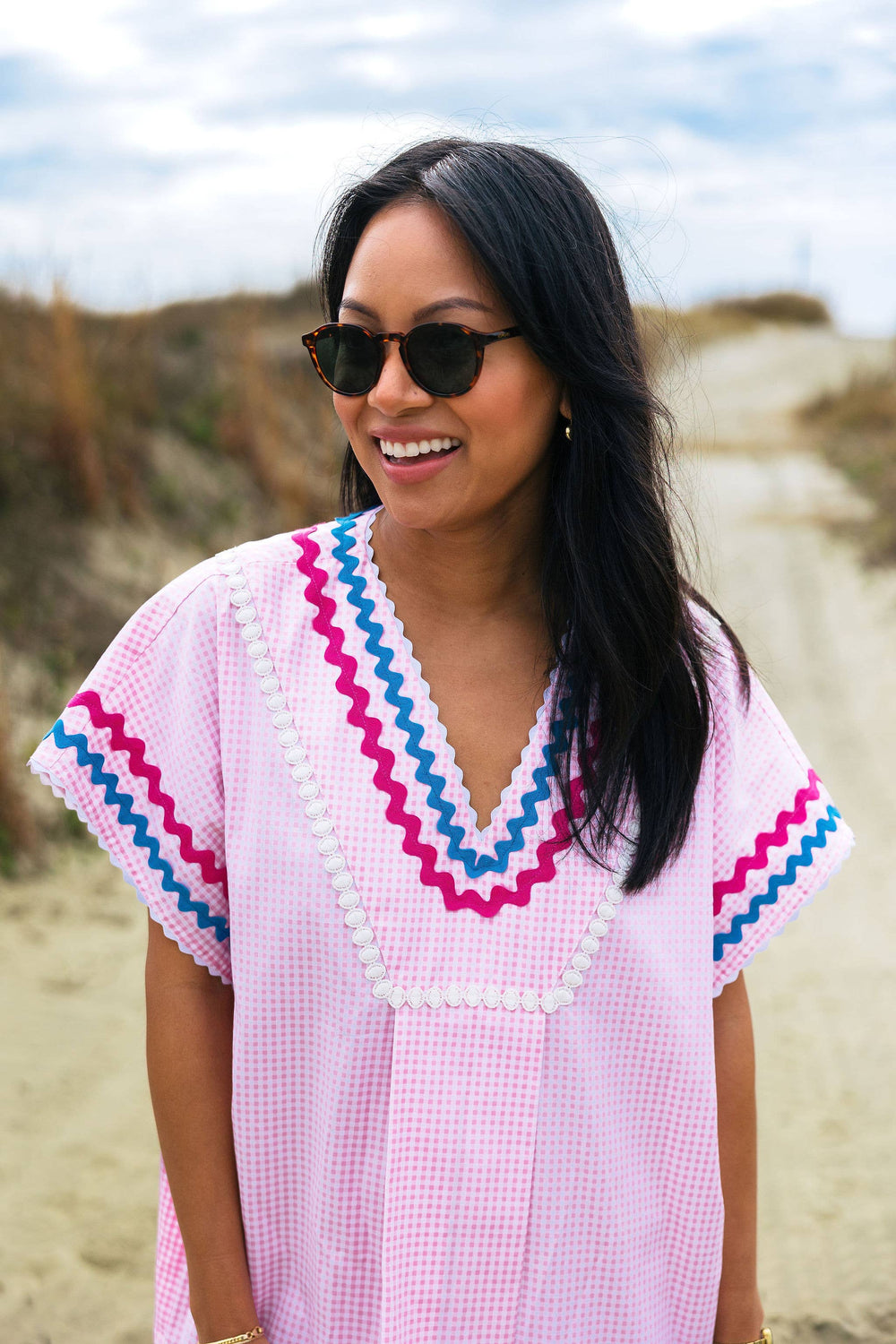 Augusta Caftan, Pink Gingham