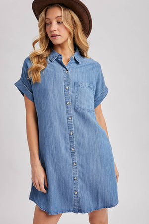 DENIM BUTTON DOWN SHIRT DRESS