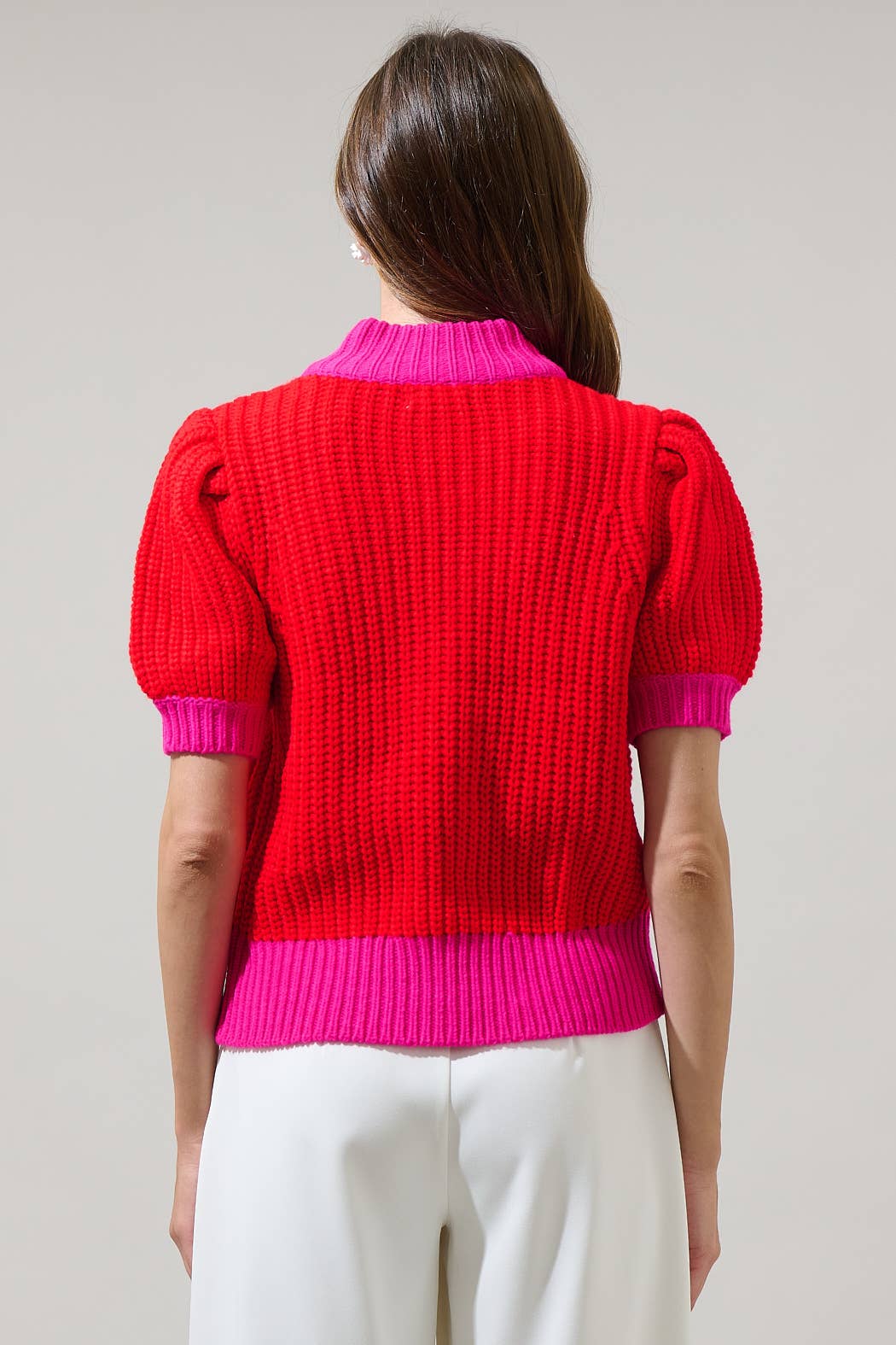 Color Block Sweater Top- Red/Fuschia