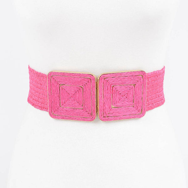 Faux Straw Two Buckle Elastic Belt