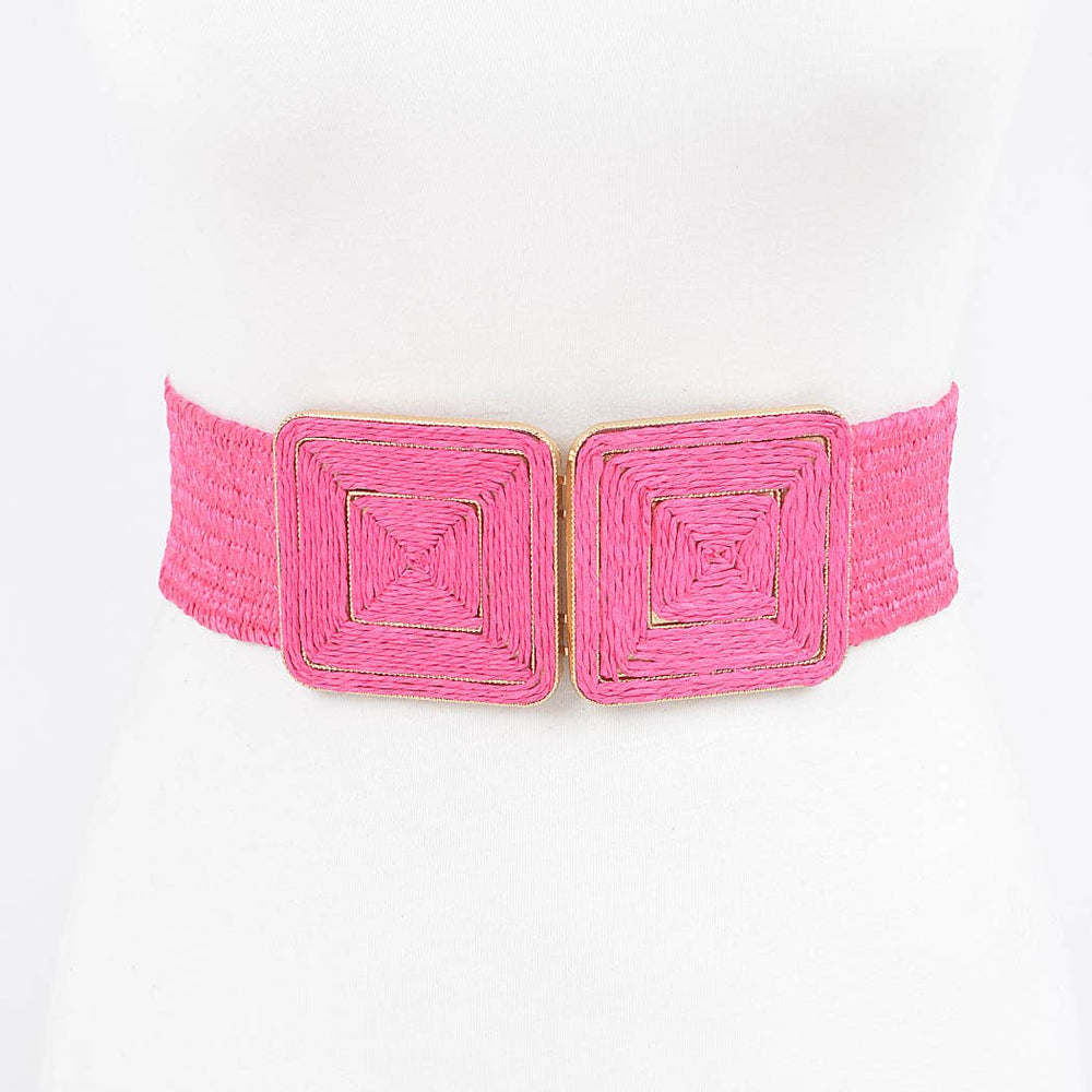 Faux Straw Two Buckle Elastic Belt