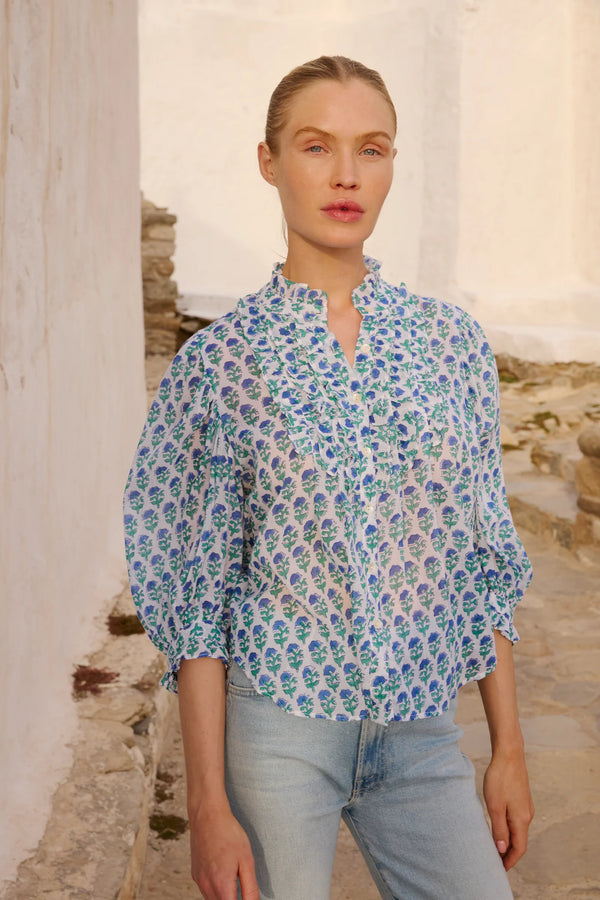 Ruffle Front Button Blouse