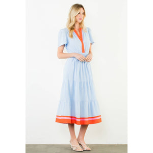 Short Sleeve Striped Textured Maxi Dress