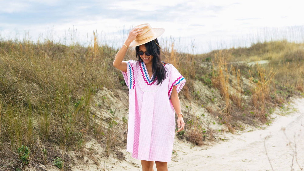 Augusta Caftan, Pink Gingham