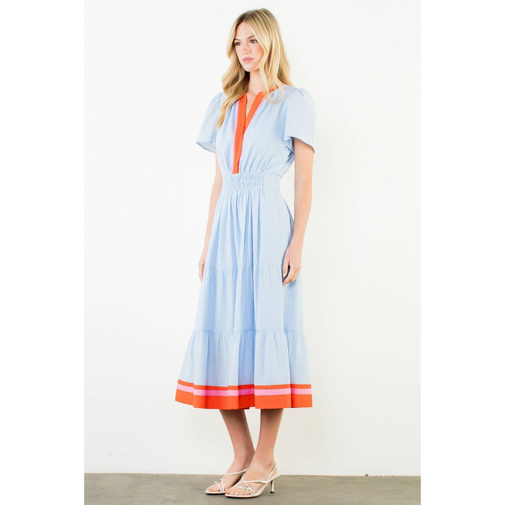 Short Sleeve Striped Textured Maxi Dress
