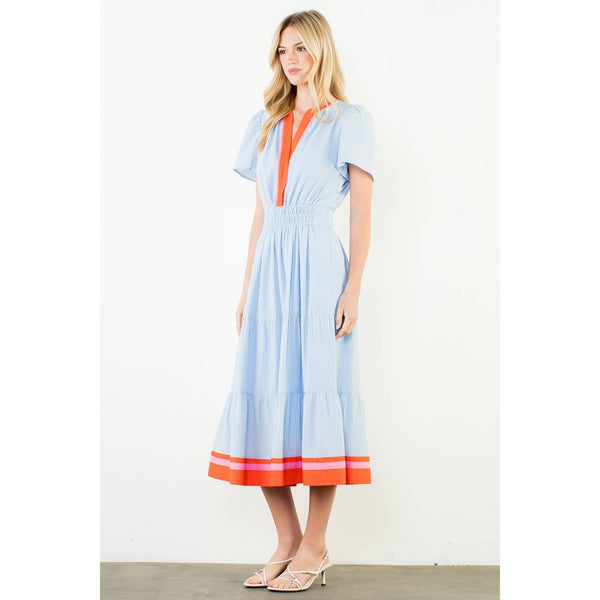 Short Sleeve Striped Textured Maxi Dress