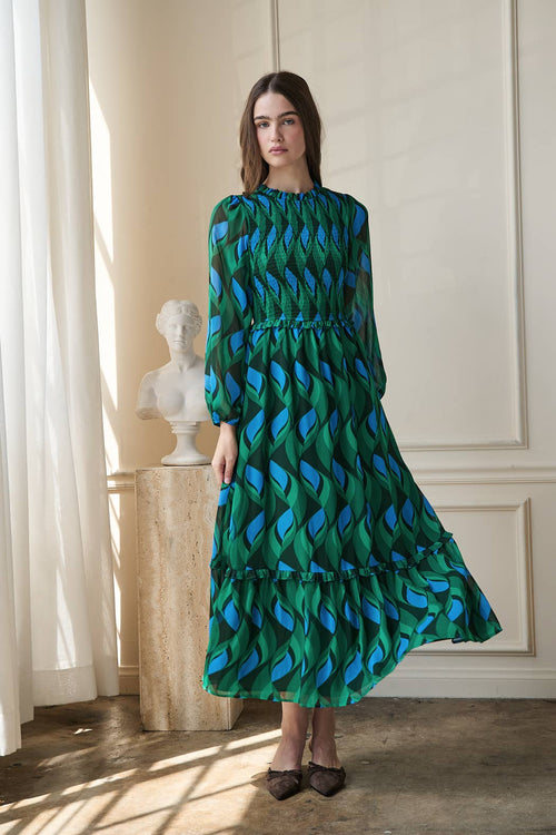 Mona Lagoon Smocked Maxi Dress