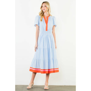 Short Sleeve Striped Textured Maxi Dress
