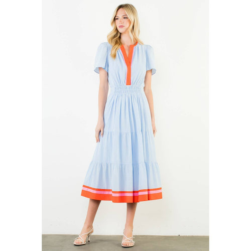 Short Sleeve Striped Textured Maxi Dress