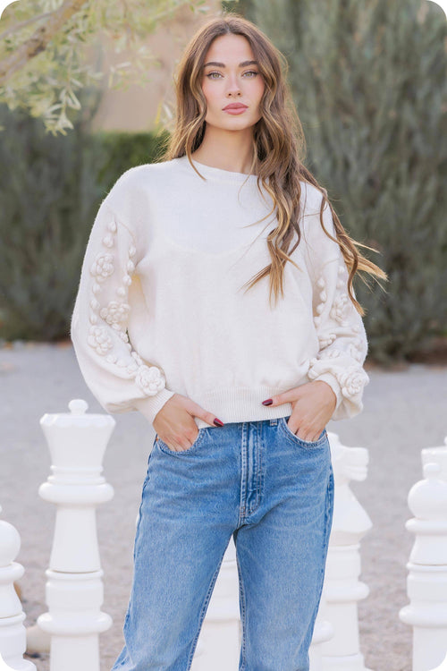 Flower Corsage Knitted Sweater