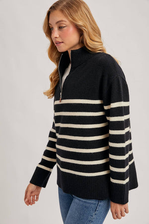 Black/White Quarter Zip UP Striped Pullover